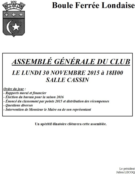 ASSEMBLÉE GÉNÉRALE DE LA BFL ASSEMBLÉE GÉNÉRALE DE LA BFL