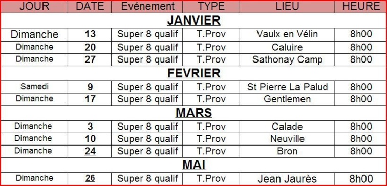 Calendrier Super 8 Provençal concours limités à 16 équipes