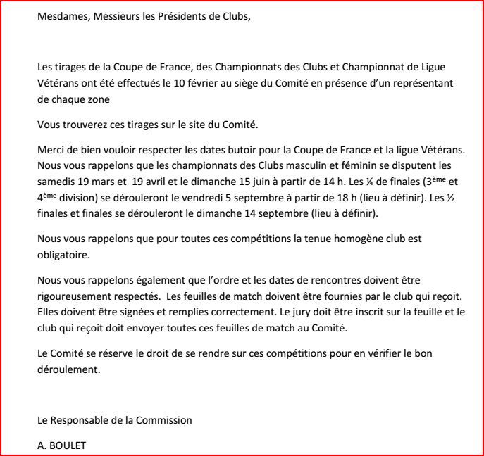 Coupe de France, des Championnats des Clubs et Championnat de Ligue Vétérans Coupe de France, des Championnats des Clubs et Championnat de Ligue Vétérans