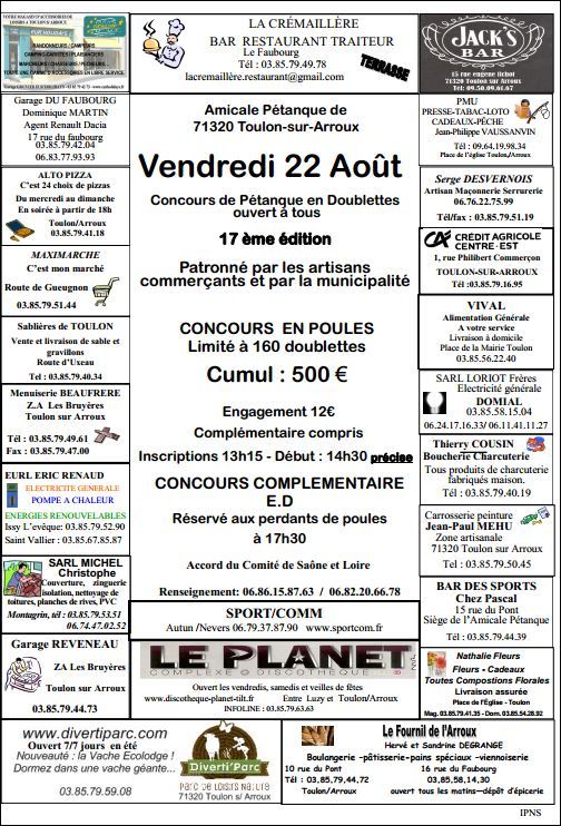Concours Prix des commerçants Toulon-sur-auroux le vendredi 22 août 2014 Concours Prix des commerçants Toulon-sur-auroux le vendredi 22 août 2014