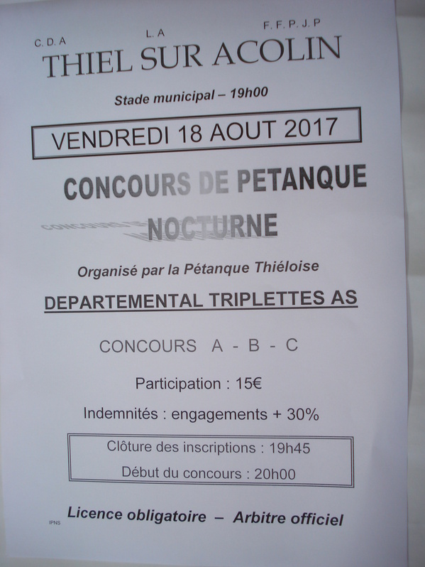 TRIPLETTES DEPARTEMENTAL AS LE 18 AOUT (NOCTURNE 20H) TRIPLETTES DEPARTEMENTAL AS LE 18 AOUT (NOCTURNE 20H)