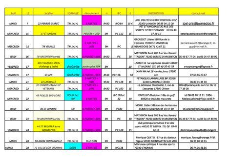 Les Journées vétérans 12 Départements, 105 dates comités  17 22 35 37 44 49 50 53 56 72 79 85 