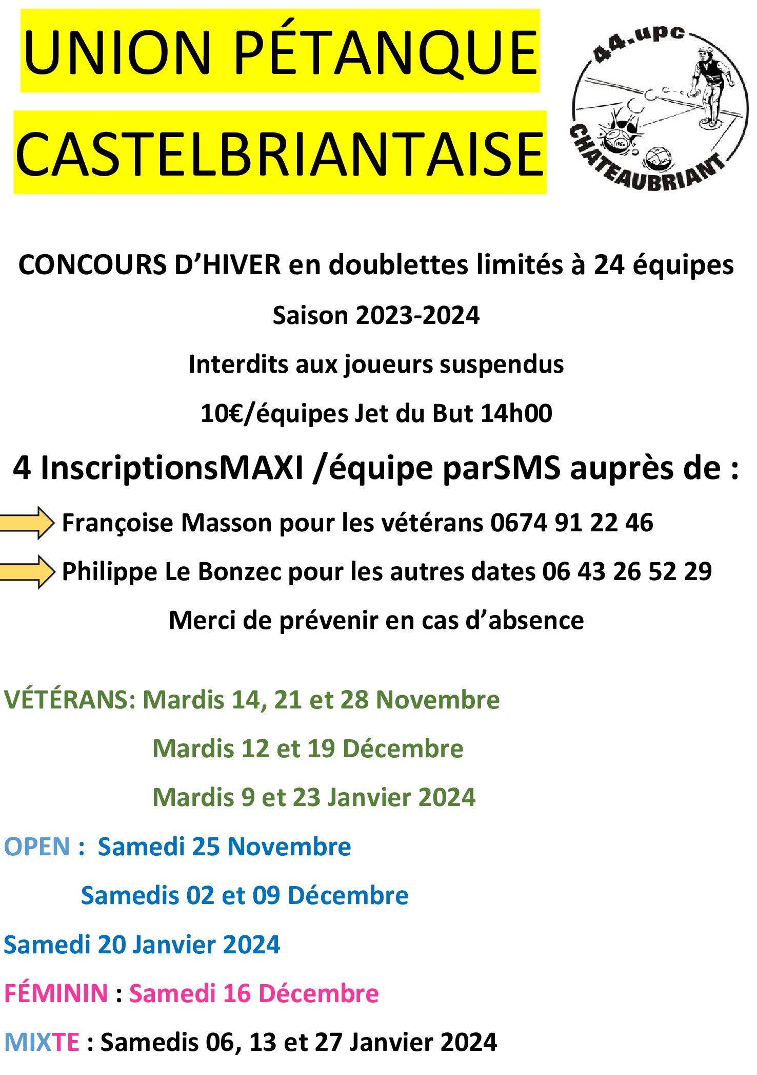 SAISON 23 24 AU BOULODROME chateaubriant