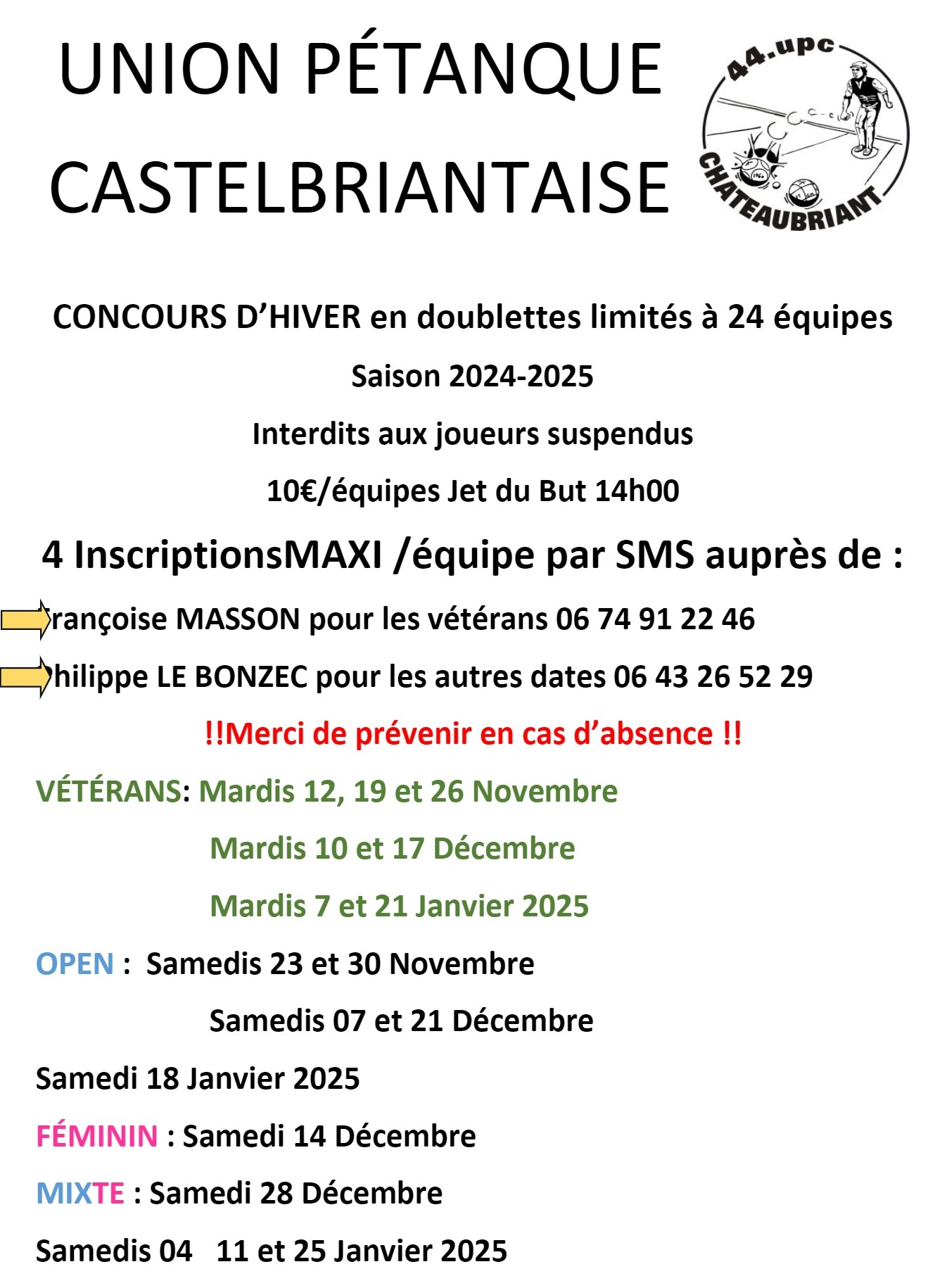 CONCOURS HIVER 2024 2025 DANS BOULODROME