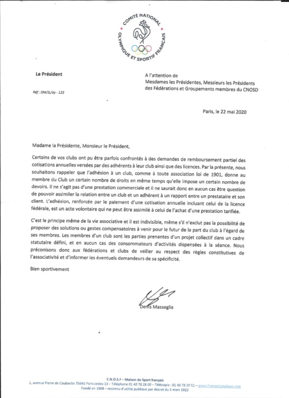 Lettre du Président de la FFPJP Lettre du Président de la FFPJP