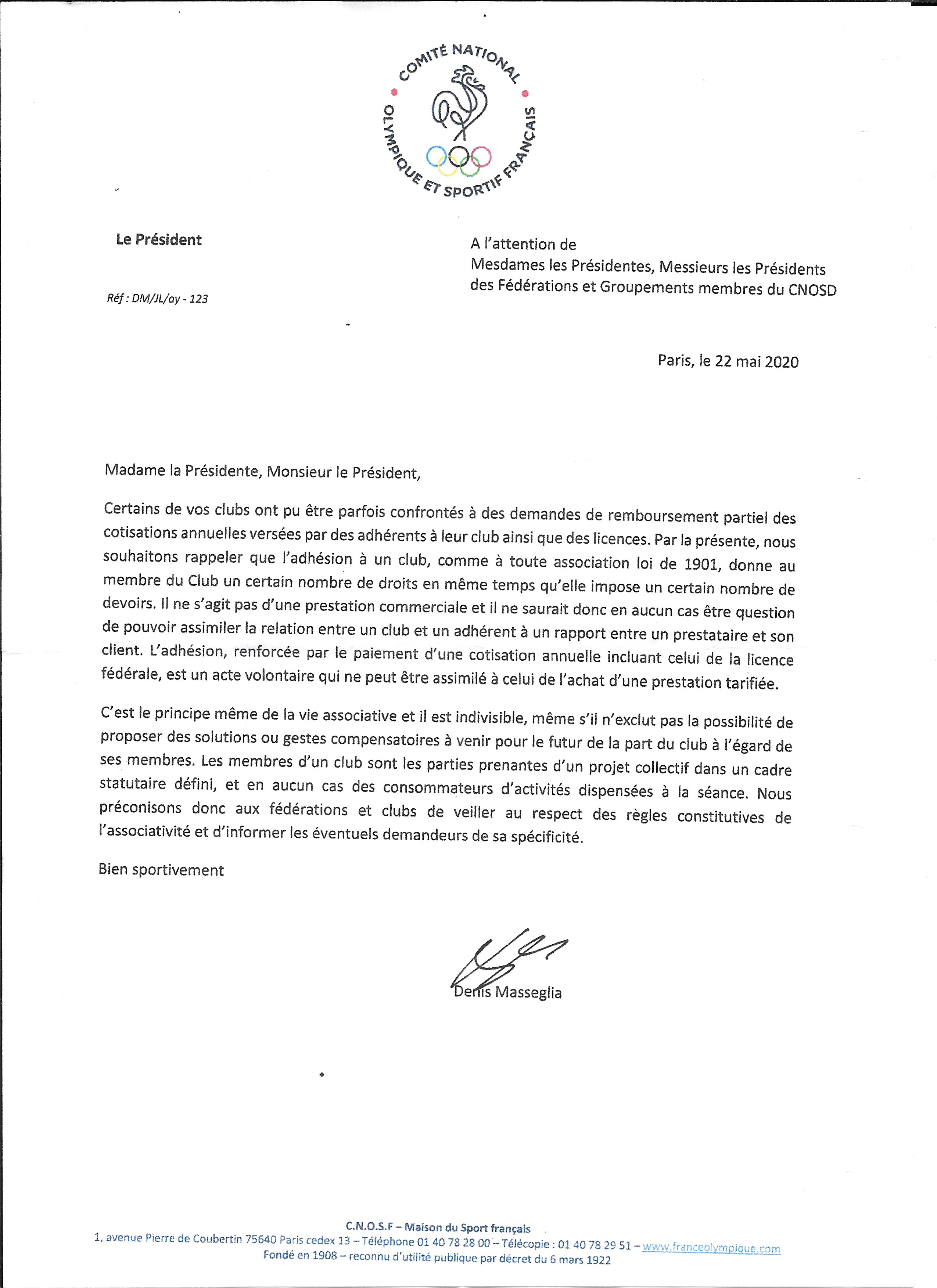 Lettre du Président de la FFPJP