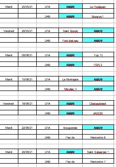 Calendrier CDC Vétérans Equipe A et B