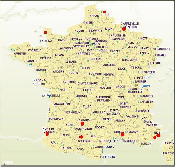 La carte des championnats de France