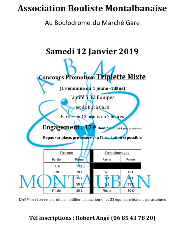 Concours Triplette Mixte du 12 Janvier 2019