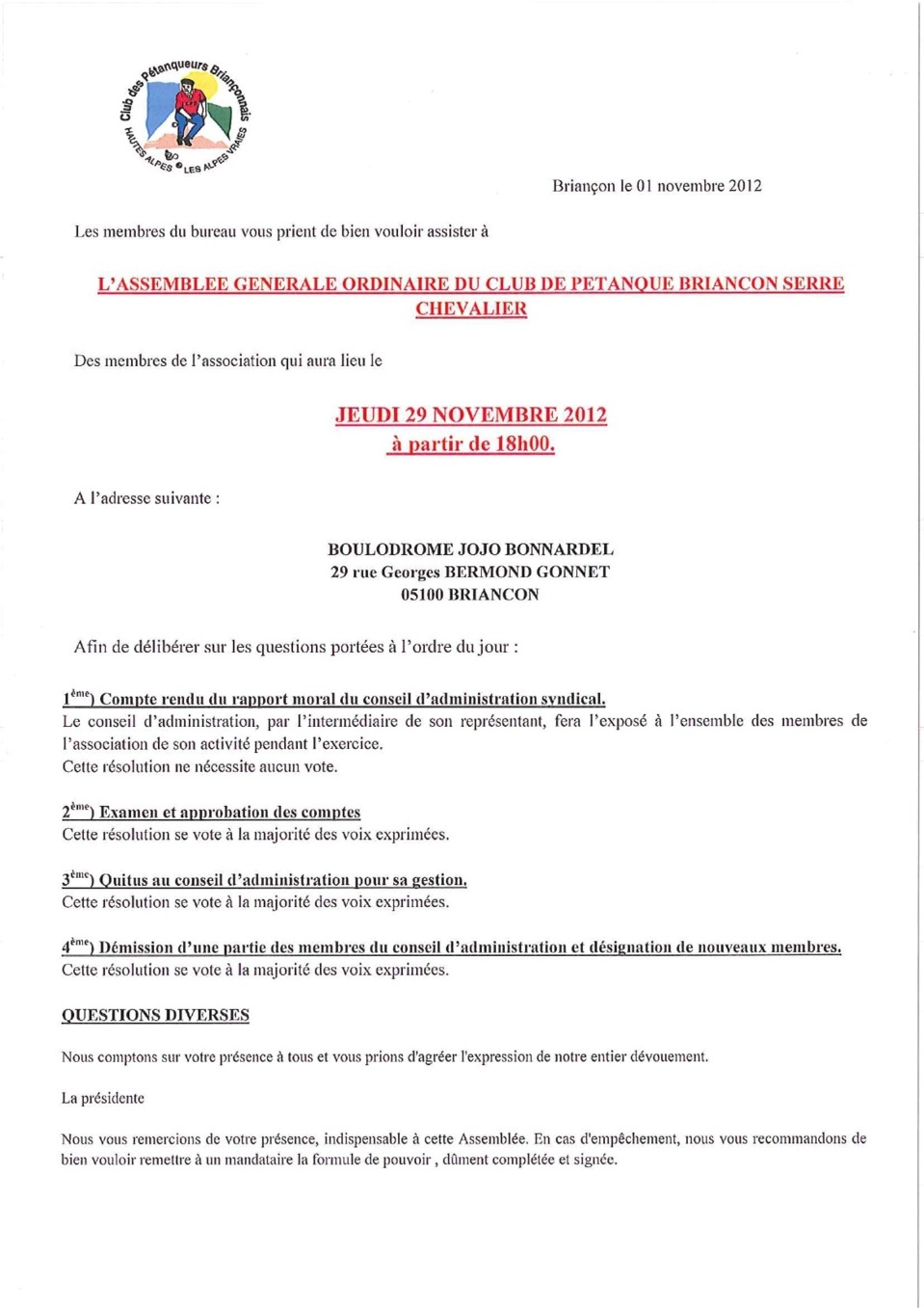 Assemblée Générale Assemblée Générale