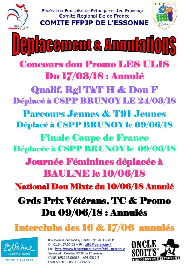 Modifications dans le calendrier essonien Modifications dans le calendrier essonien