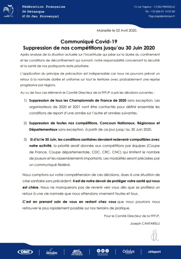 Communiqué de la FFPJP Communiqué de la FFPJP