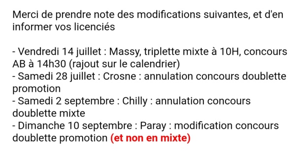 Changements dans le calendrier Essonnien Changements dans le calendrier Essonnien