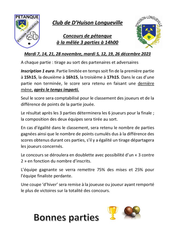 Concours à la mêlée - novembre et décembre Concours à la mêlée - novembre et décembre