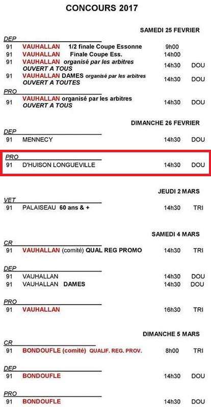 Premières dates de concours en Essonne