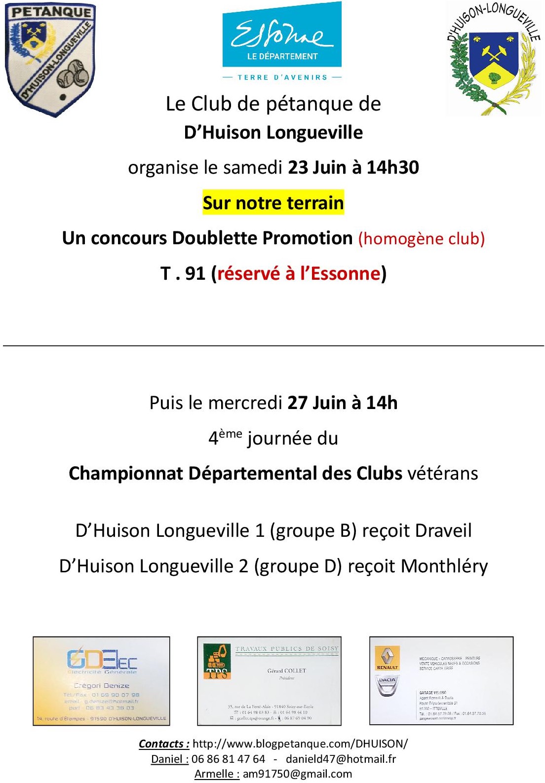 Prochains concours sur notre terrain