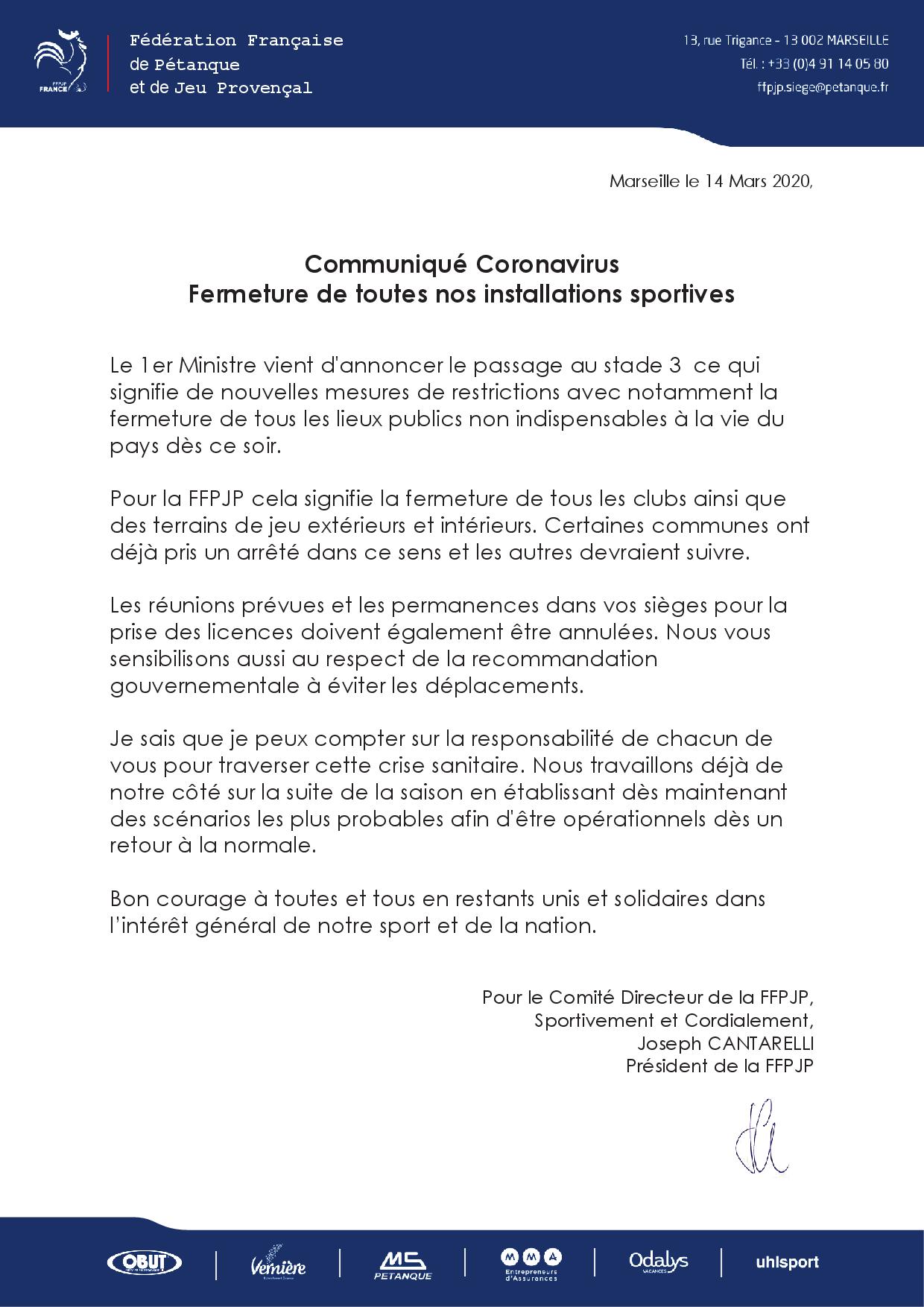 Fermeture des terrains de pétanque