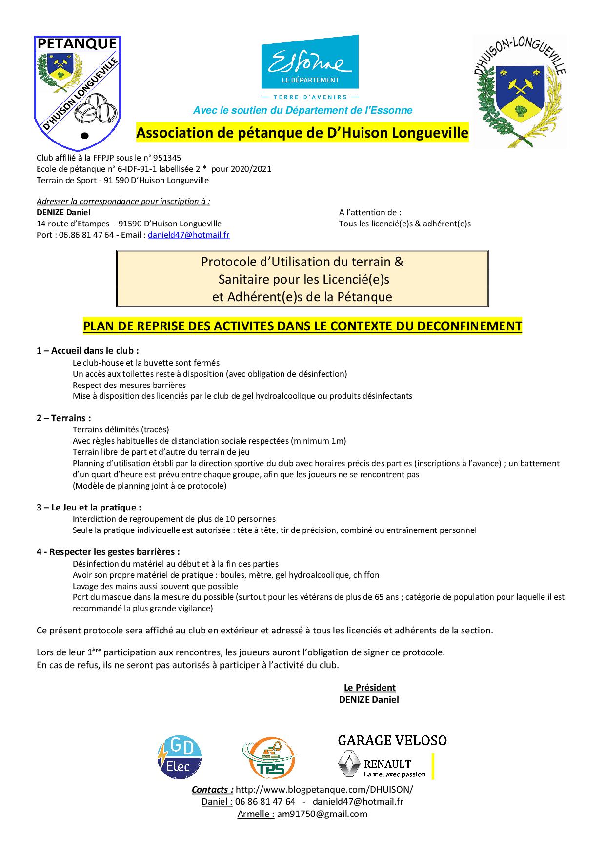 Protocole d'utilisation du terrain municipal Protocole d'utilisation du terrain municipal
