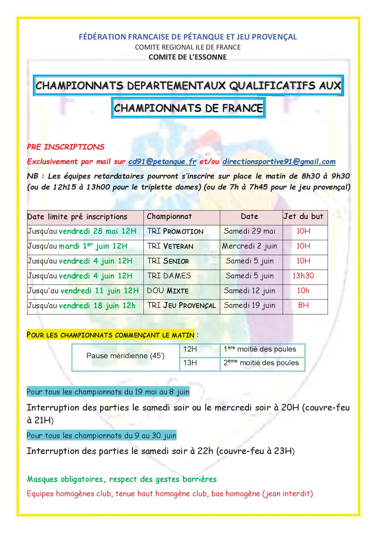 Modalités d'inscription aux championnats Modalités d'inscription aux championnats
