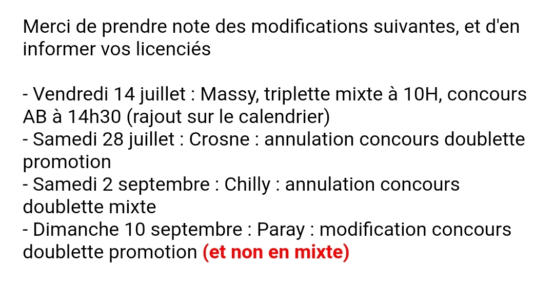 Changements dans le calendrier Essonnien Changements dans le calendrier Essonnien