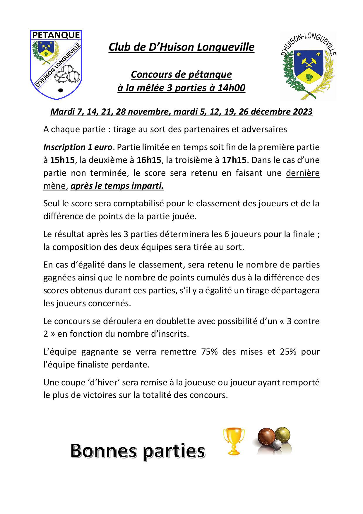 Concours à la mêlée - novembre et décembre Concours à la mêlée - novembre et décembre