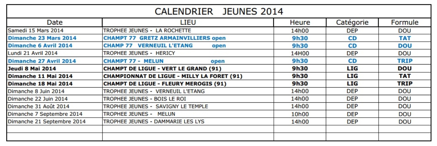 Calendrier 2014 Calendrier 2014