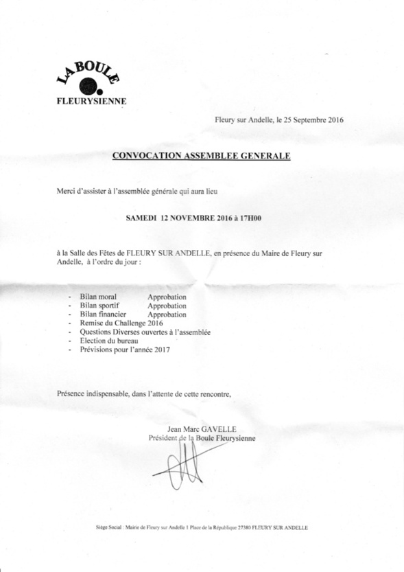 Assemblée général 12/11/2016