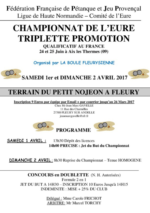 Championnat de l'Eure promotion 2017  1 et 2 avril