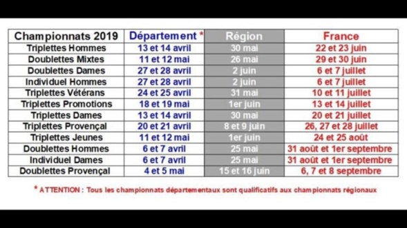 Calendrier des championnats de l’Eure et Régional 2019