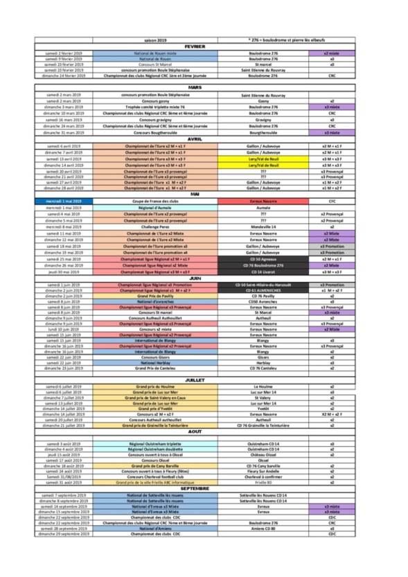 Date saison 2019 Date saison 2019