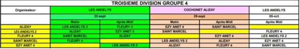 Calendrier CDC des équipes 2 3 et 4