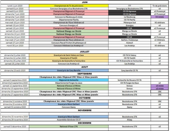 Première info calendrier 2020