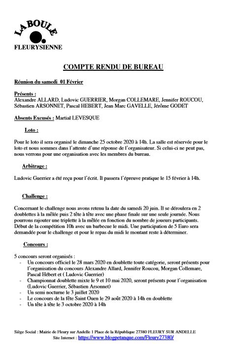 compte rendu de la réunion du 1er février