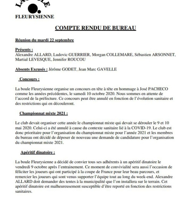 Compte rendu du 22 septembre 2020 Compte rendu du 22 septembre 2020