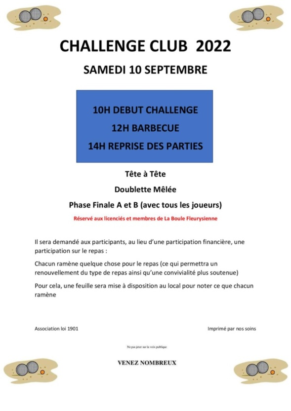 Challenge interne du 10 septembre