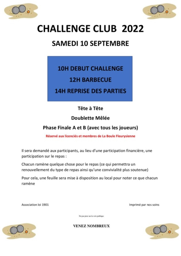 Challenge interne du 10 septembre Challenge interne du 10 septembre