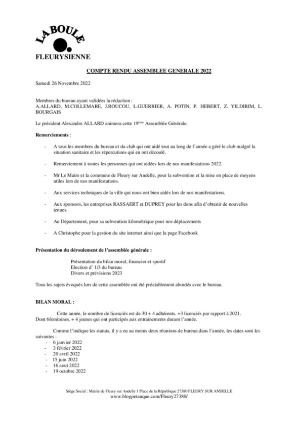 Compte rendu de l'AG 2022 Compte rendu de l'AG 2022