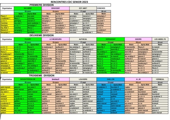 Calendier CDC sénior et féminin 2023 Calendier CDC sénior et féminin 2023