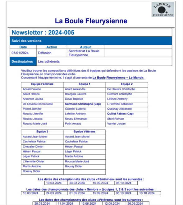 Equipes pour les CDC 2024 Equipes pour les CDC 2024