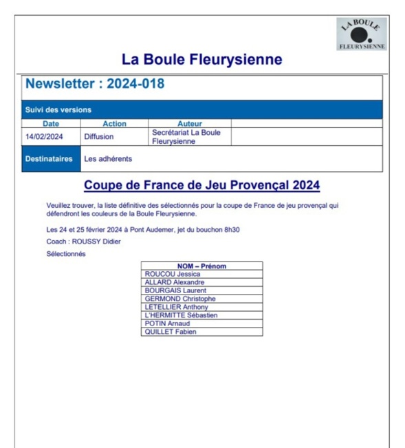 Sélection pour la coupe de France de jeu provençal Sélection pour la coupe de France de jeu provençal