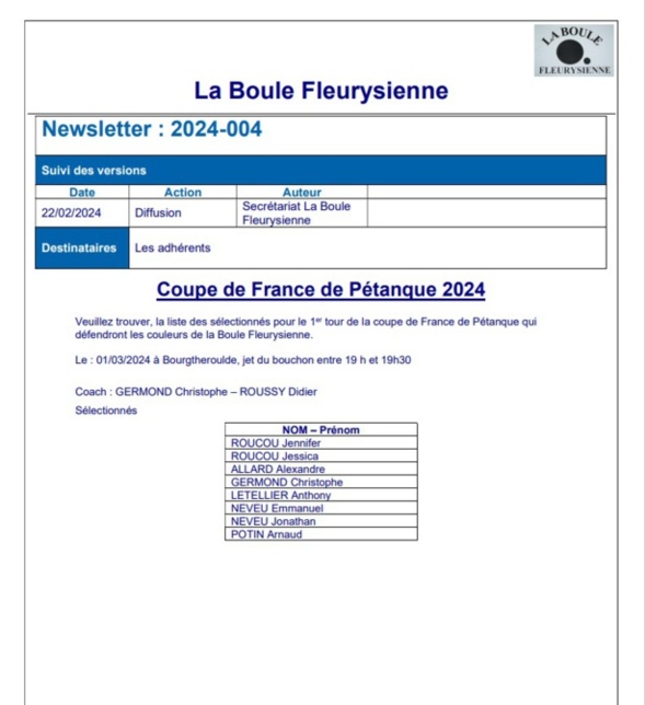 Sélection 1er tour coupe de France 2024 Sélection 1er tour coupe de France 2024