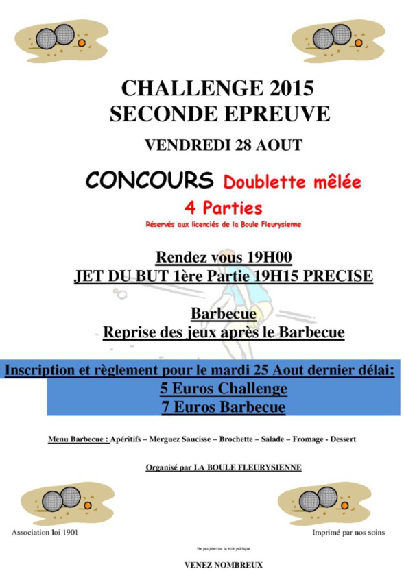 Date 2ème épreuves du challenge 2015 Date 2ème épreuves du challenge 2015