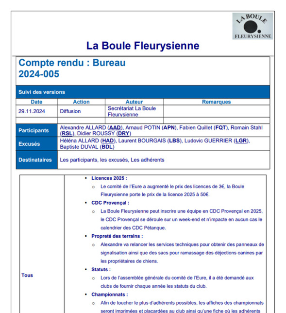 Compte-rendu réunion du bureau du 29/11/2024 Compte-rendu réunion du bureau du 29/11/2024