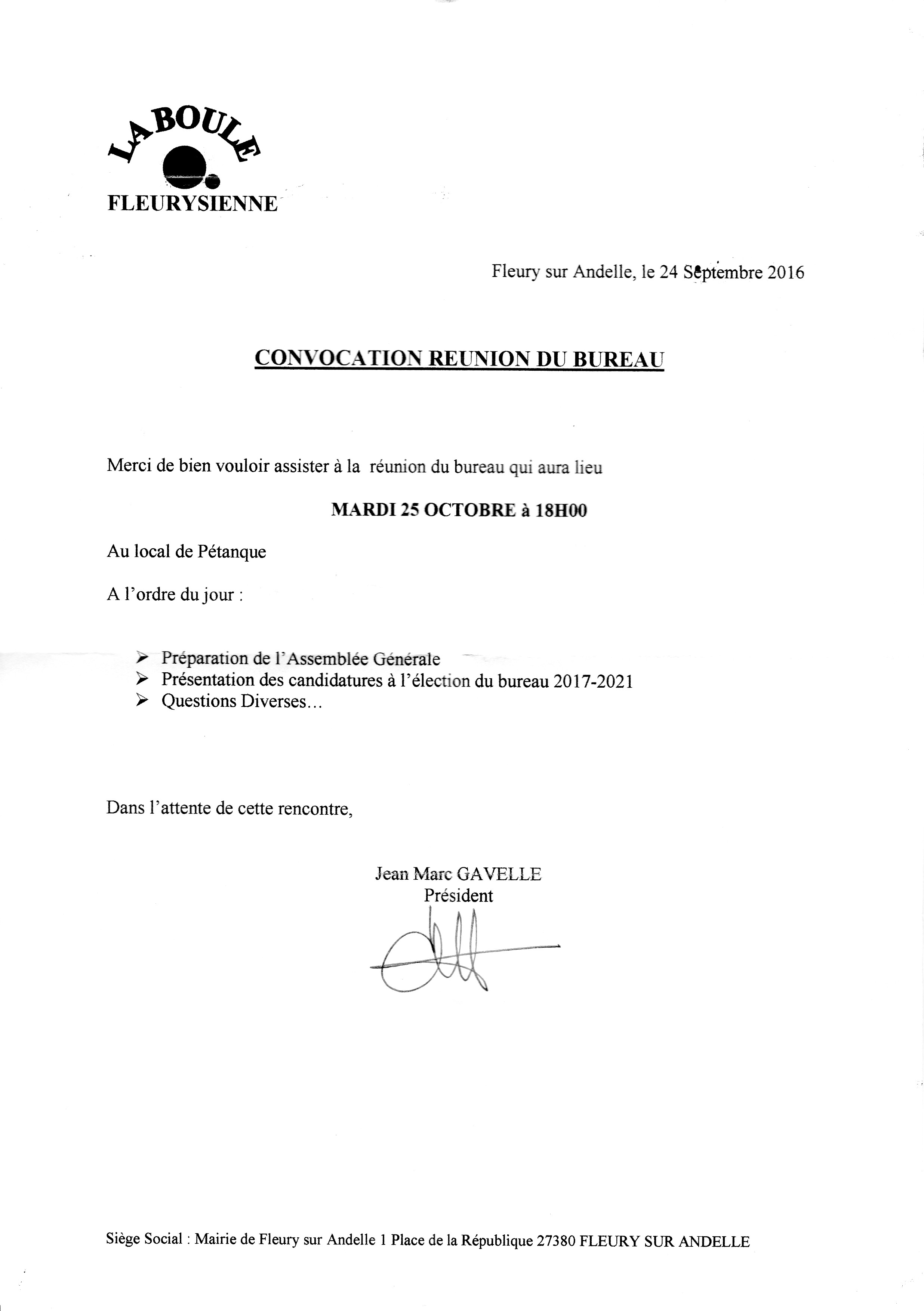 Réunion de Bureau Réunion de Bureau