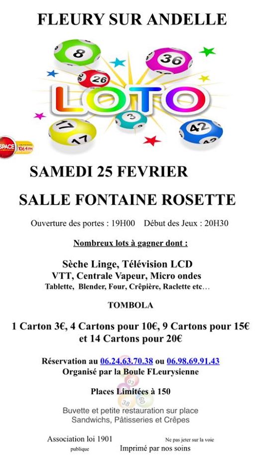 Loto du Club le 25 Février 2017 Loto du Club le 25 Février 2017