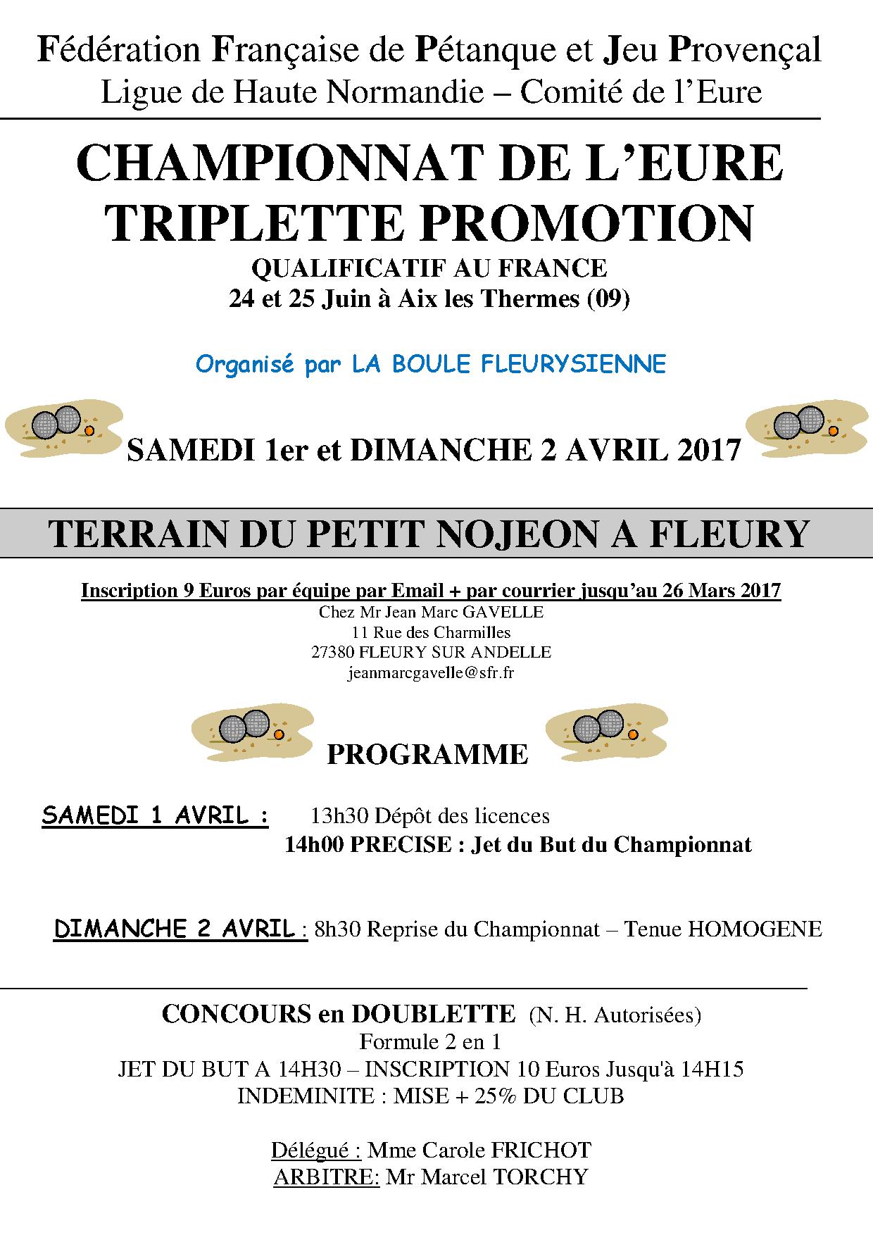 Championnat de l'Eure promotion 2017  1 et 2 avril Championnat de l'Eure promotion 2017  1 et 2 avril