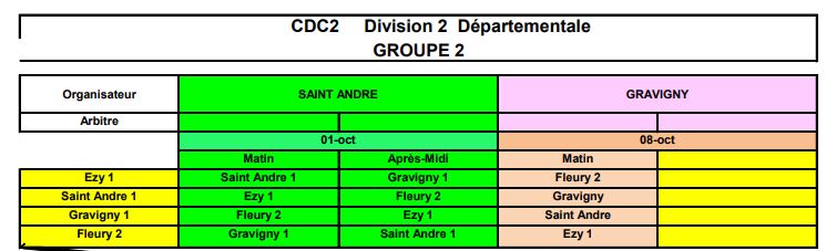 calendrier du cdc équipe 2  et équipe 3 et crc équipe 1