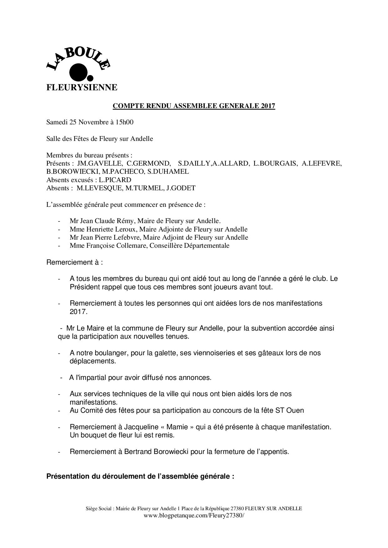 Compte rendu AG 2017 Compte rendu AG 2017