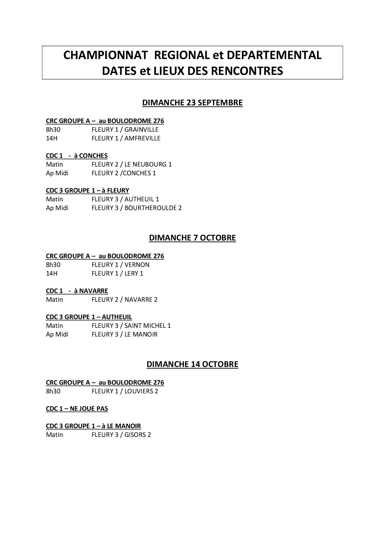 Calendrier championnat des clubs 2018