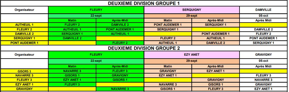 Calendrier CDC des équipes 2 3 et 4